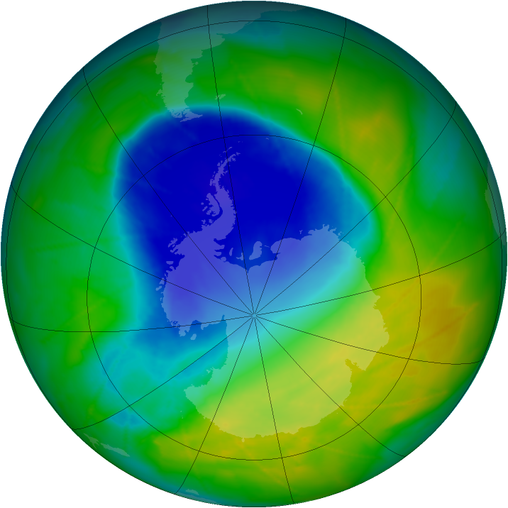 Antarctic ozone map for 18 November 2009